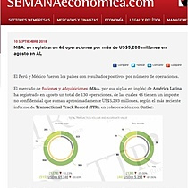 M&A: se registraron 46 operaciones por ms de US$5,200 millones en agosto en AL